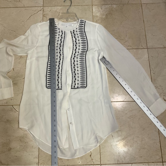 Veronica Beard silk tunic, ivory w/ black detailed embroidery, Long sleeve, Sz 4 - Picture 12 of 13